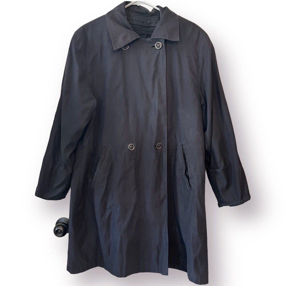 London Fog Claudia Trench Coat Black Lined Size 8 Petite Winter Jacket